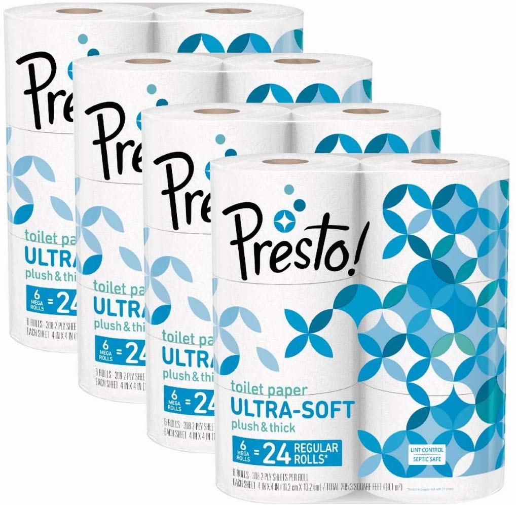 #1. Amazon Brand - Presto! Ultra Soft 308-Sheet Toilet Paper, Mega Roll, Ultra-Soft, 24 Count