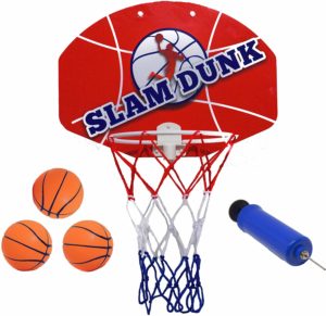 #6. Slam Dunk Mini Basketball Plastic Hoop Set - Over The Door 14 X 10” Backboard with 3 Balls 