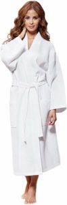 #6. Turquaz Linen Long Waffle Kimono Lightweight Unisex Spa Robe