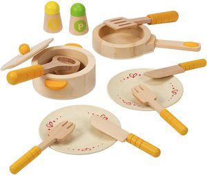 3. Hape Gourmet Play Kitchen Starter Accessories Wooden Play Set