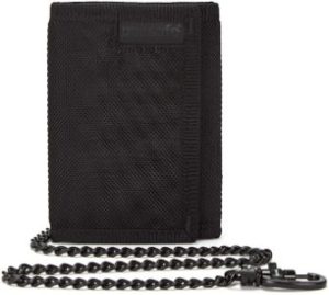 #9. PacSafe Tri-fold Rfidsafe Tri-fold Black Chain Wallet