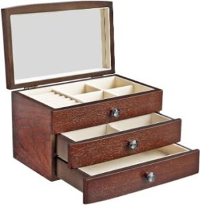 10. SONGMICS Jewelry Box, 3-Tier Wooden Jewelry Case