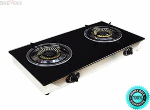 SKEMIDEX—Propane Gas Range Stove Deluxe 2 Burner Tempered Glass Cooktop Auto Ignition
